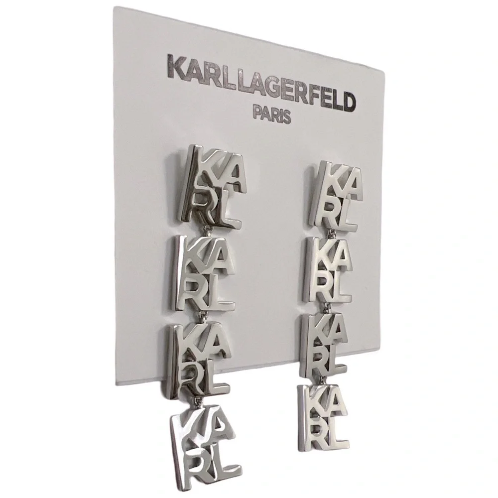 KARL LAGERFELD • Silver Drop Long Earrings - Picture 3 of 4